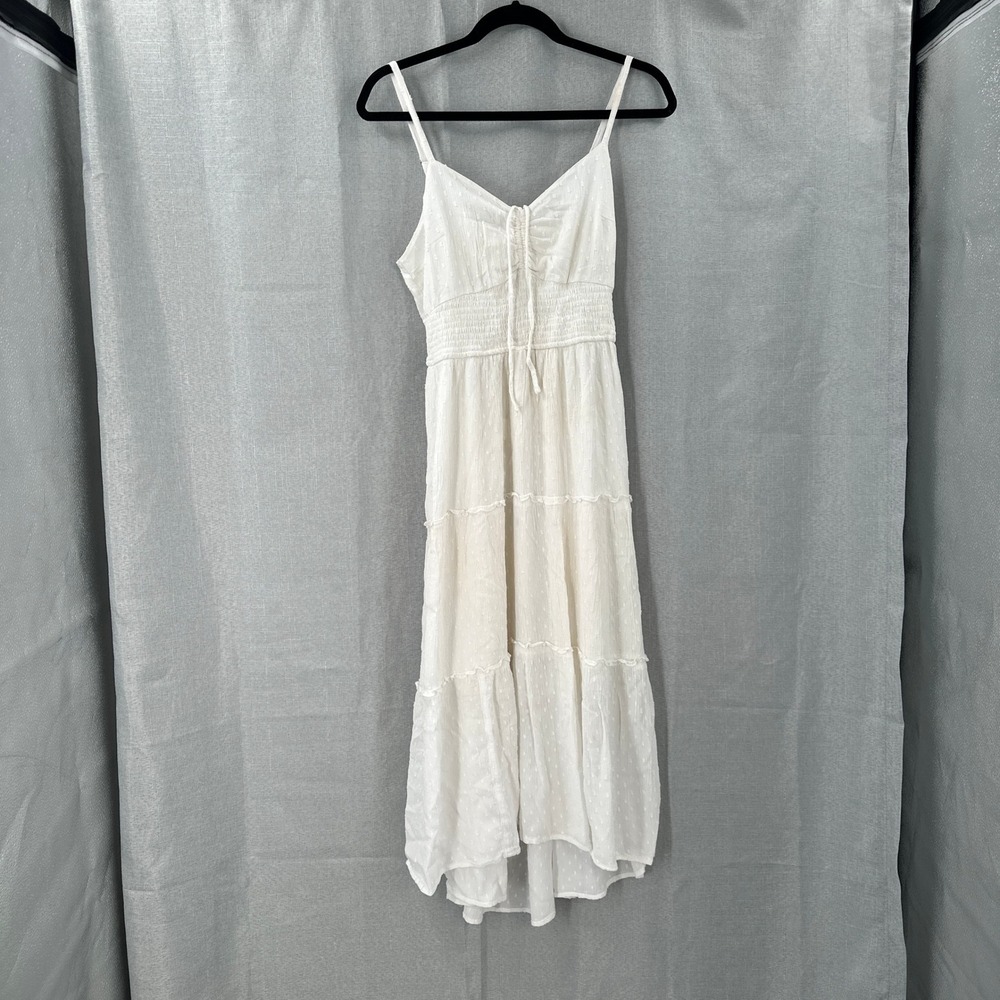 Babydoll Hollister White Swiss Dot Midi Dress Large Cut Out Back Fairy Romantic